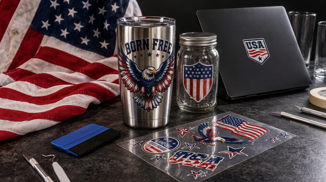 Artwork printed edge to edge on a stainless tumbler and a glass candle jar